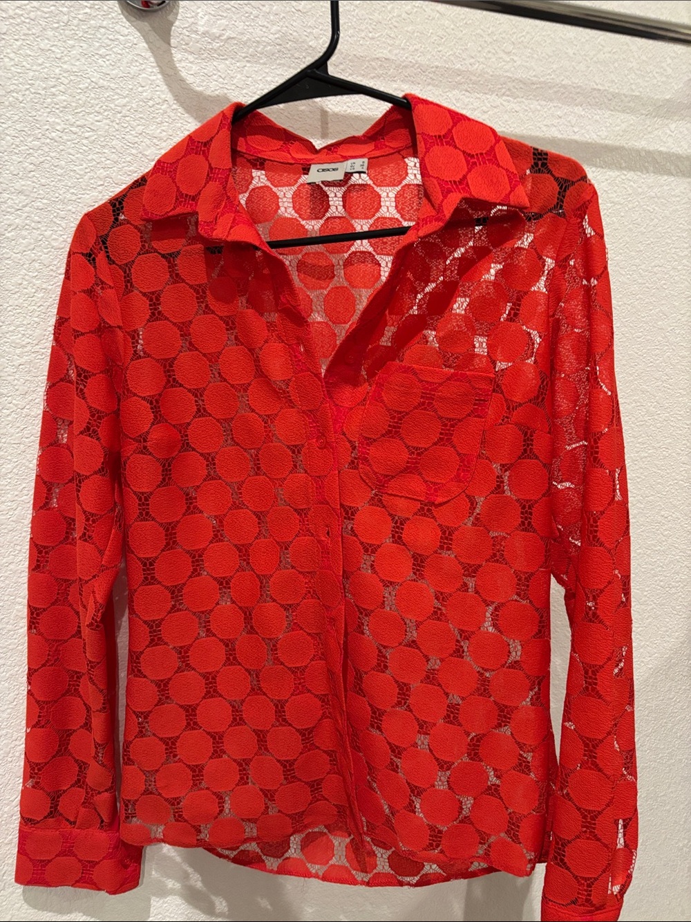 ASOS Red Sheer Polka-Circle Button-Up Blouse
